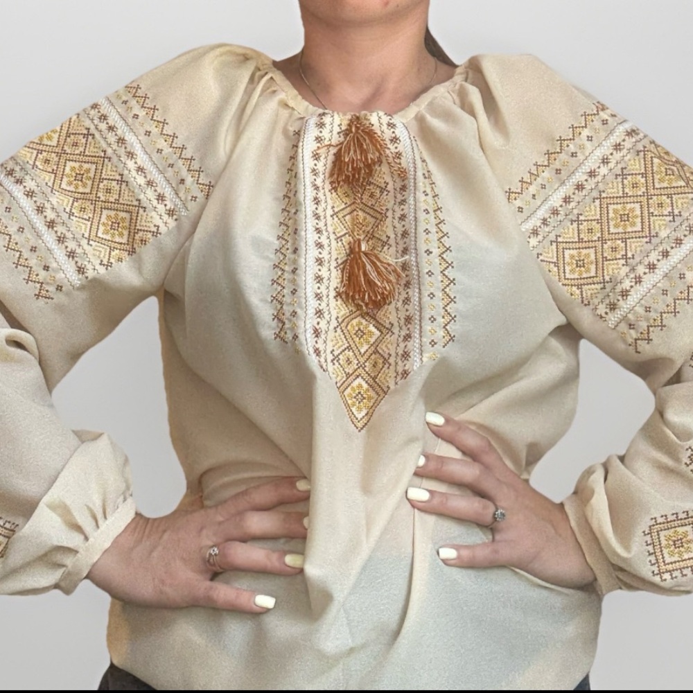 Embroidered Cream Boho Peasant Blouse - Picture 1 of 11